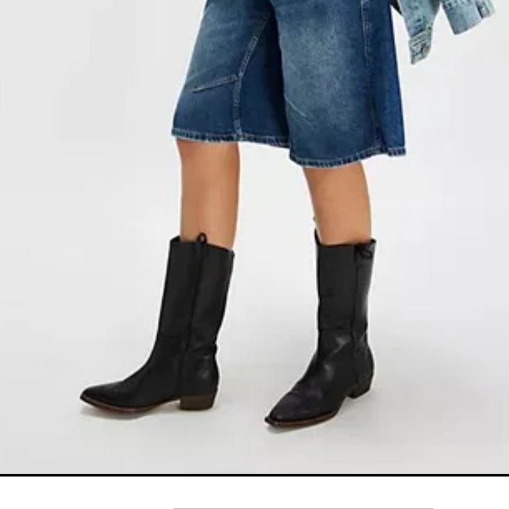 Free People Sleek Black Leather Boots - Picture 4 of 14